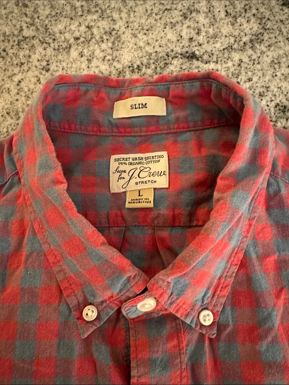 JCrew Men's Red and Gray Plaid Button-Down Shirt - Casual Everyday - Secret Wash